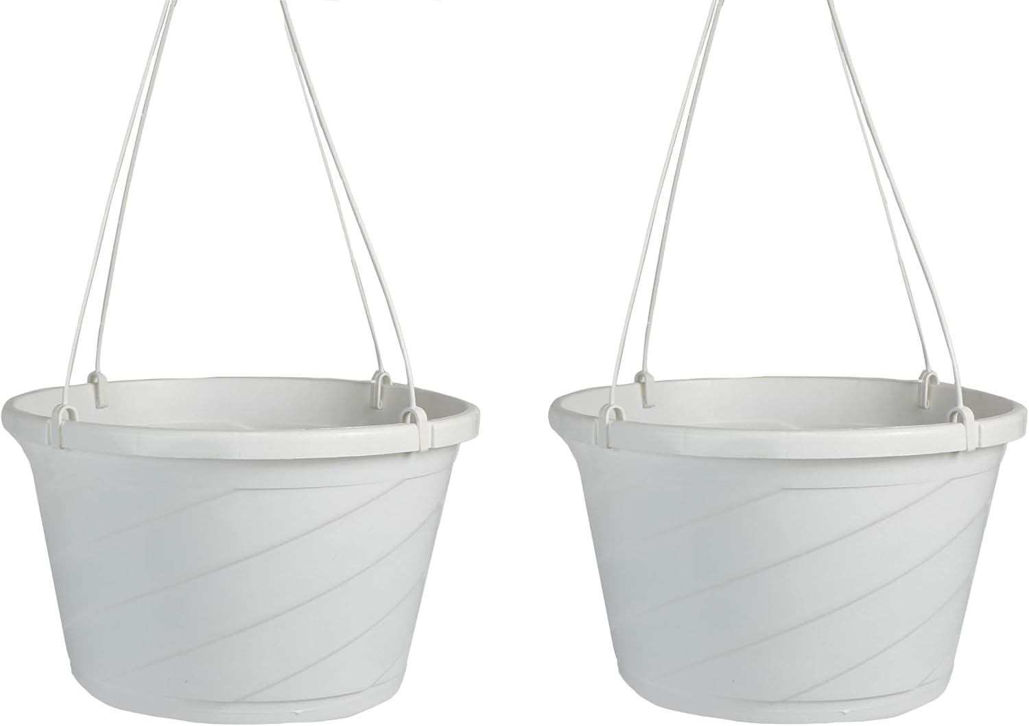 Euro Hanging Basket Planter - The HC Companies | Decorative 12-Inch Large Plastic Hanging Basket wSwirl Design for Outdoor Plants, White Pack of 2