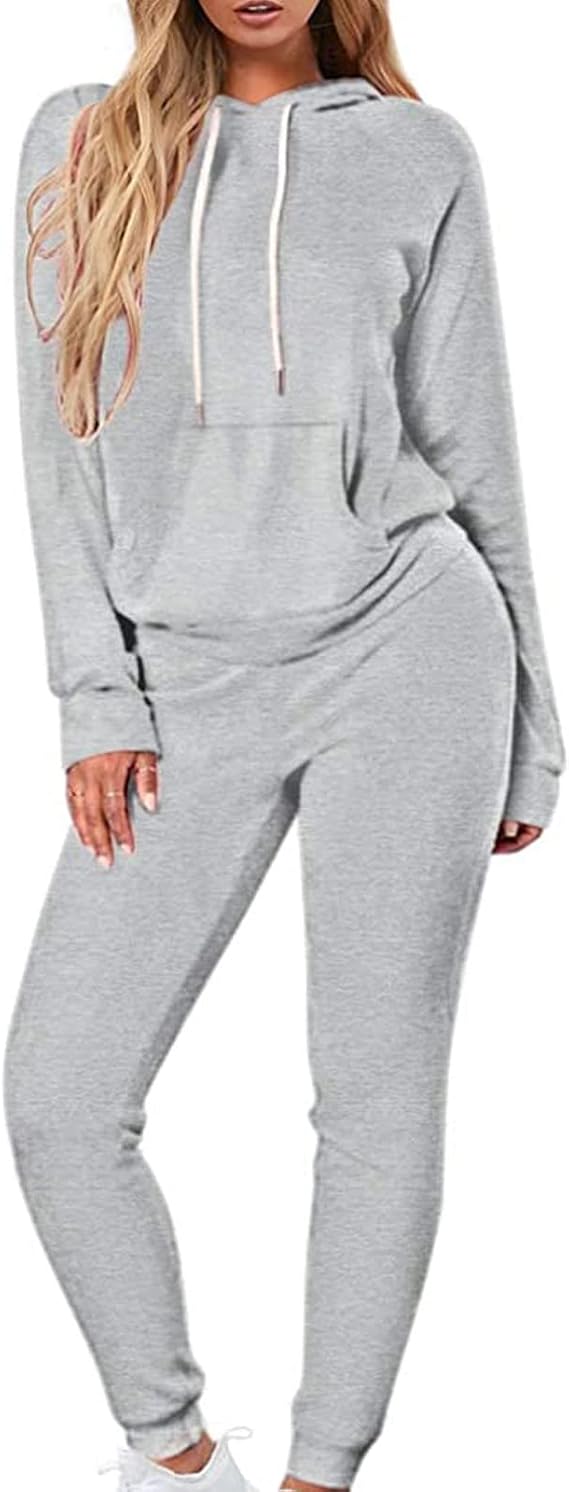 Lastesso Lounge Sets for Women 2 Piece Comfortable Travel Joggers Tracksuits Loose Pullover Hood Slim Fit Pants with Pockets