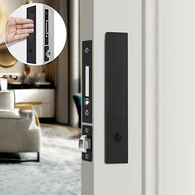Pocket Door Locks&Door Edge Pull, Privacy Pocket Door Lock with Key,Pocket Door Hardware,Pocket Door Privacy Lock,Note:for Door thicknesses from 1 12 to 2 28 Keyed Type-Back