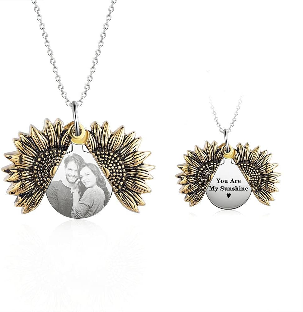 Custom You are My Sunshine Necklace Personalized Sunflower Necklace for Women Girlfriend Locket Jewelry with Engraved Name Necklace