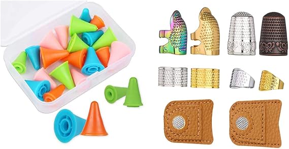 23 PCS Large Eye Sewing Needles and 20 PCS Multi-Colored Knitting Needles Point Protectors/Stoppers with Plastic Box