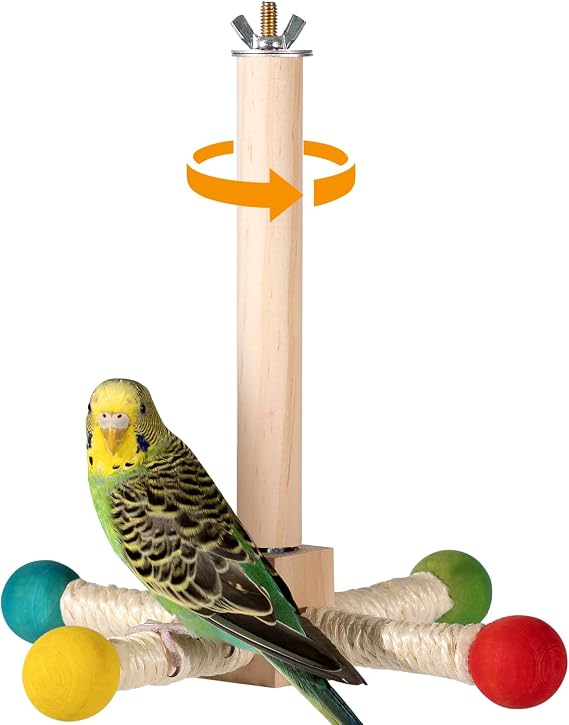 Bird Perch Toy, 360 Rotating Parrot Perch, Interactive Spinning Bird Cage Toy for Budgies, Cockatiels, Lovebirds, Parakeets and Small to Medium Birds