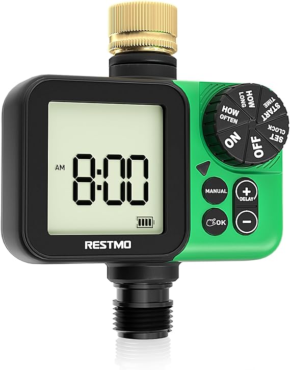 RESTMO Water Timer, Oversized LCD Sprinkler Timer with Brass Inlet
