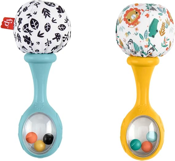Fisher-Price Neşeli Marakas Fisher-Price Neşeli Marakas oyuncak, 3 ay ve üzeri bebekler için 2'li set, yüksek kontrastlı renkler HMF34