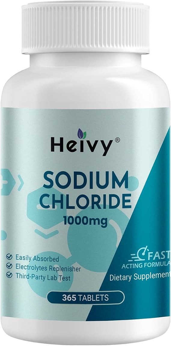 Heivy Salt Tablets 1000mg, 365 Tablets Pure Sodium Chloride Pills | Salt Pills, Non-GMO - Electrolyte Balance and Hydration Support, Electrolytes Replenisher Hydration Drink