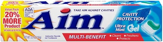 Aim Multi-Benefit Cavity Protection Ultra Mint Gel Toothpaste 5.5 oz (Pack of 2)