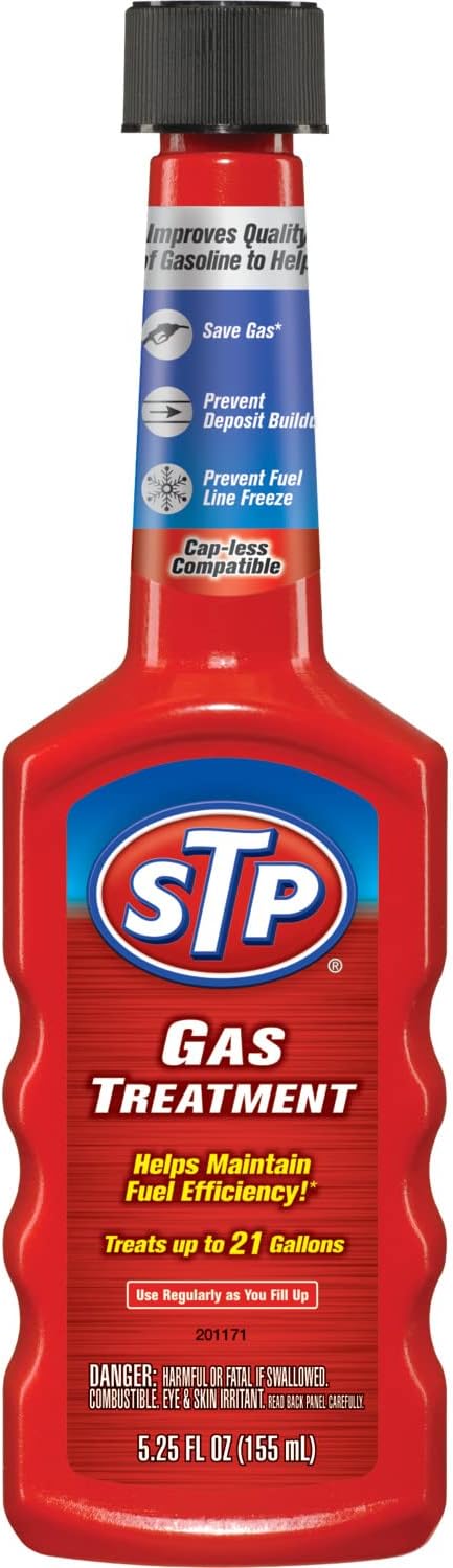 STP Gas Treatment Fuel Additive, 5.25 fl oz Bottles, 2 Pack, Fuel Cleaner That Fights Deposit Build-up, Prevents Fuel Line Freeze, and Saves Gas