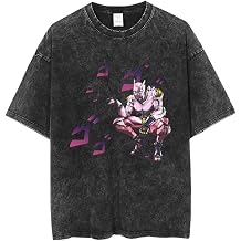 JJBA T-Shirts Black Vintage Round Neck Short Sleeve Shirt Anime Shirts for Men and Women Killer Queen Jotaro Tshirt