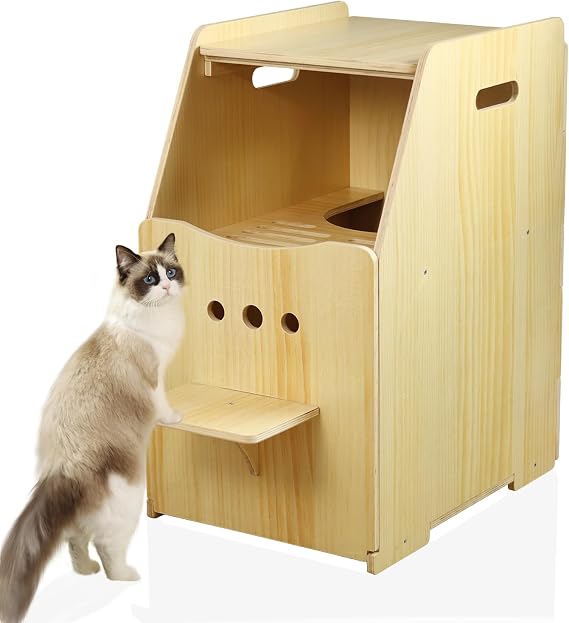 Cat Litter Box Enclosure,Enclosed Litter Boxes,Top Entry Cat Enclosure Furniture,Tall Enclosed Pet Cabinet, Wooden Washroom with Filter and Stairs for Indoor Cats,Dog Free (Natural)