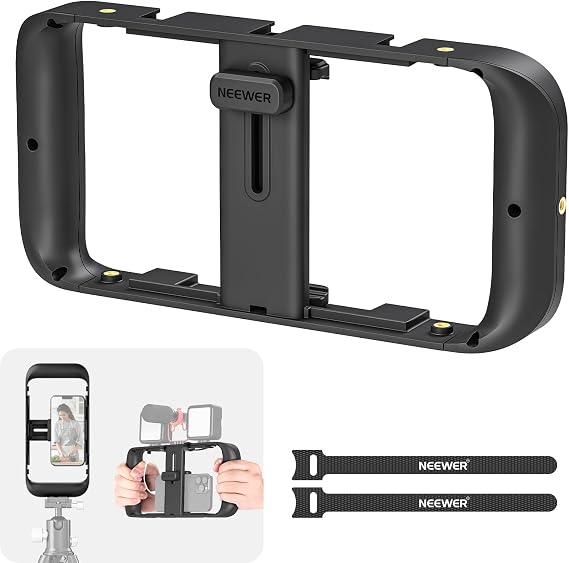 NEEWER Mobile Phone Video Rig, Mobile Phone Grip Stabiliser Cage with Cold Shoe and 1/4 Inch Thread, Video Recording Film Rig, Compatible with iPhone 16 15 Pro Max Plus 14 13 Mini X XS Max XR | Cold Shoe, 1/4 Inch Thread, Video Recording Film Rig, Compatible with iPhone 16 15 Pro Max Plus 14 13 Mini X XS XR