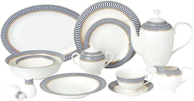 57Piece Dinnerware Set-Bone China Service For 8 People-Sapphire