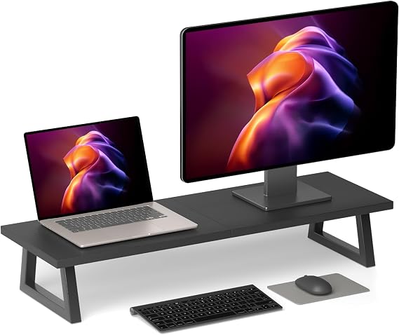 TEAMIX 31.5 inch Dual Monitor Stand Riser, TV Riser, Black Desk Organizer