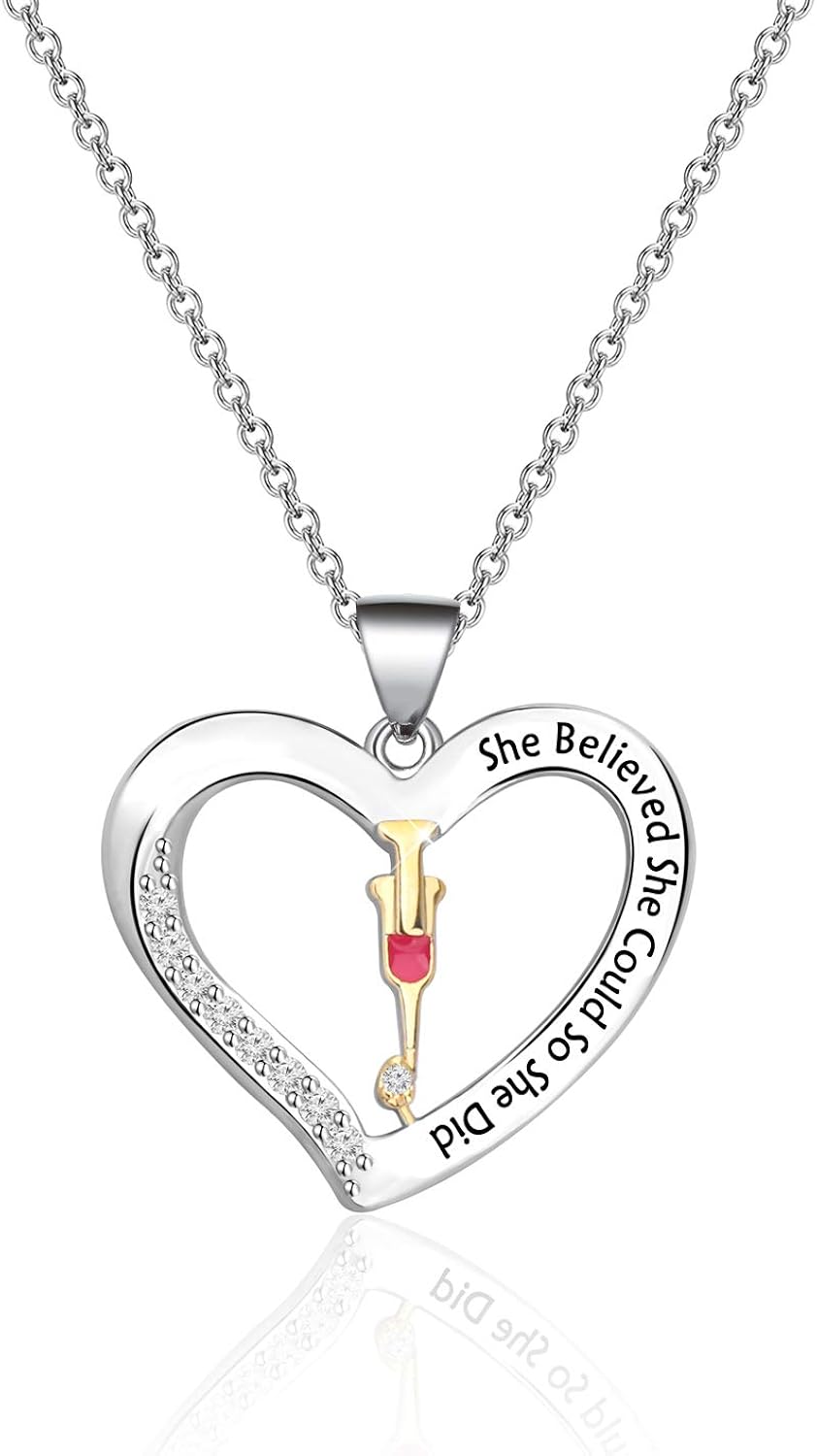 AKTAP Nurse Phlebotomist Necklace She Believed She Could So She Did Doctors Medical Nursing Jewelry Graduation Gifts for Medical Technologist