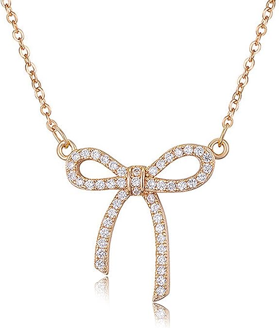 GIGB PBDK Silver Bow Necklaces for Women,Sparkly Rhinestone Bow Pendant Choker Necklace,Charm Gold Crystal Coquette Necklace,Cute Party Bow Jewelry Christmas Gifts
