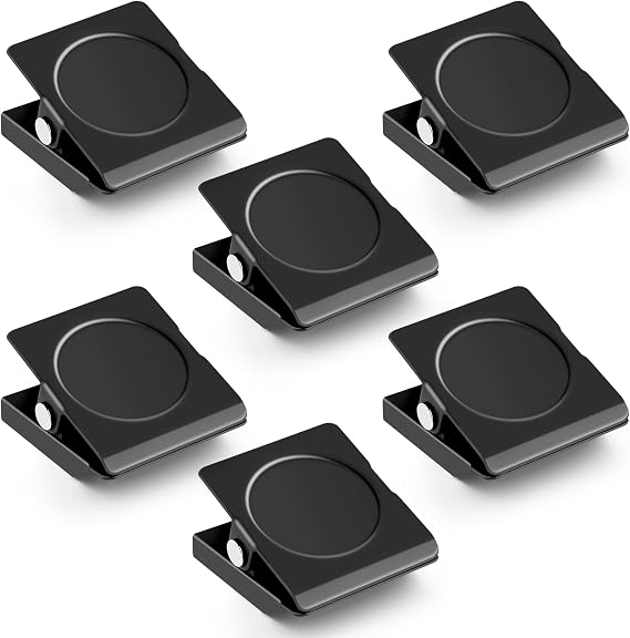 6 Pack Magnetic Clips for Refrigerator, Fridge Magnet Clips,1.2 in | Black Magnetic Clips Heavy Duty, Clip Magnets for Fridge, Strong Magnetic Clips for Cruise Cabins, Whiteboard, Locker
