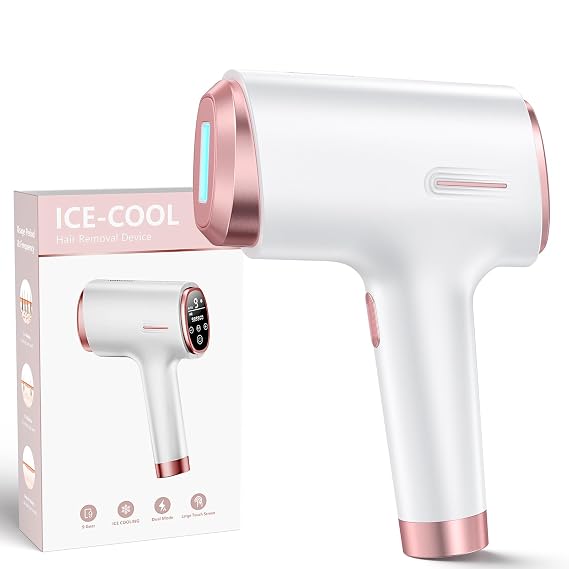 Finequin Laser Hair Removal for Women & Men, 45F Ice-Cooling Contact, Safe & Virtually Painless Alternative to Salon IPL Hair Removal Device, Long-Lasting Hair Removal from Home, with Razor & Glasses