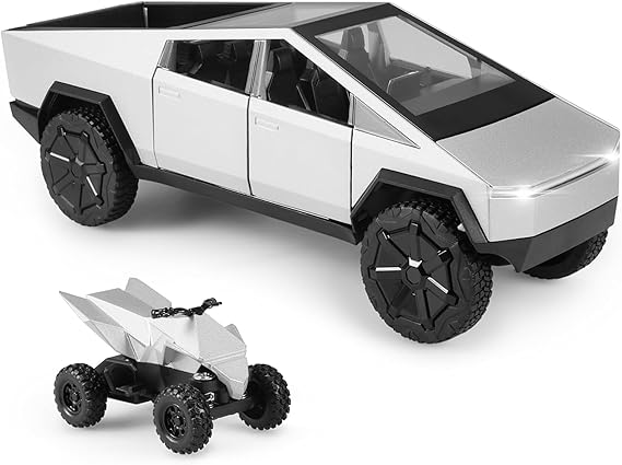 Tesla Truck Model Car 1:24 Die-Cast Metal Toy Trucks with Light and Sound, Mini Vehicle Toy for Boys Ages 3 and Up (Silver1)