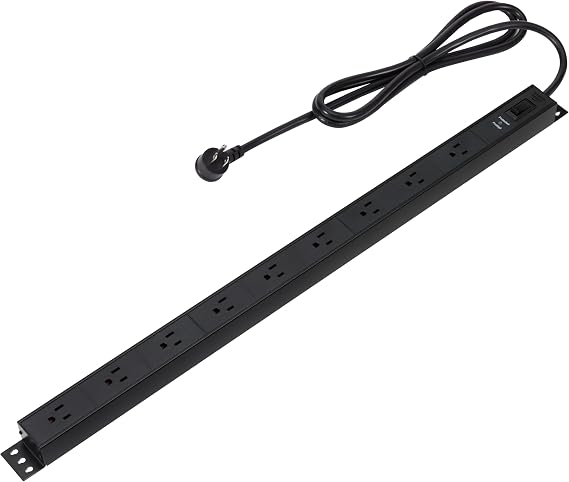 Amazon Basics Surge Protector Power Strip, 9-Outlet, Heavy Duty, Metal, 600 Joules, 6ft Extension Cord, Mountable, Wide Spaced, Black