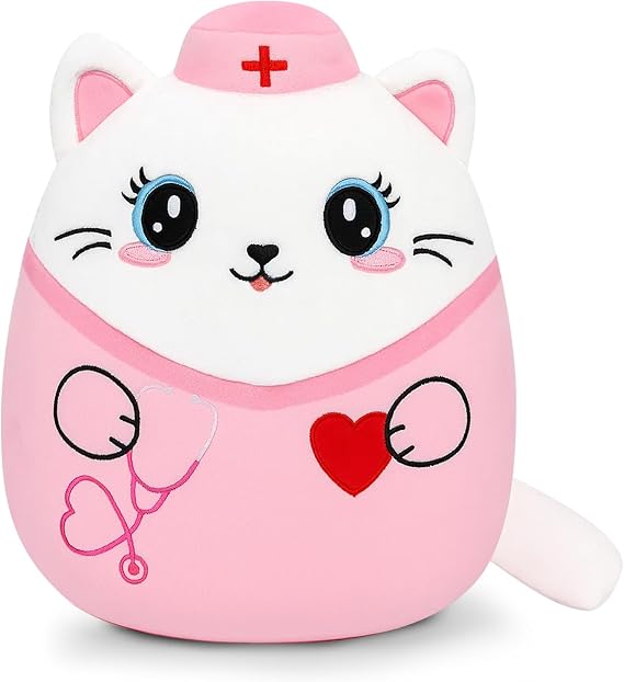 Nurse Cat Stuffed Animals, 8 Inches Doctor Rn Plush Toy Gift for Women Girls, Thank You Nurse Week Graduation Soft Plushies Pillow Gift