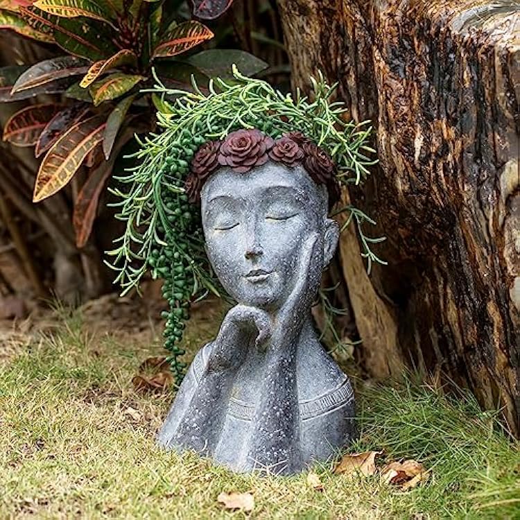 Newman House Studio Succulents Face Planters Pots Head - Flower Pot with Drainage Hole Face Head Large Garden Farmhouse Decor 9.4 x 7.2 x 13.9 inch