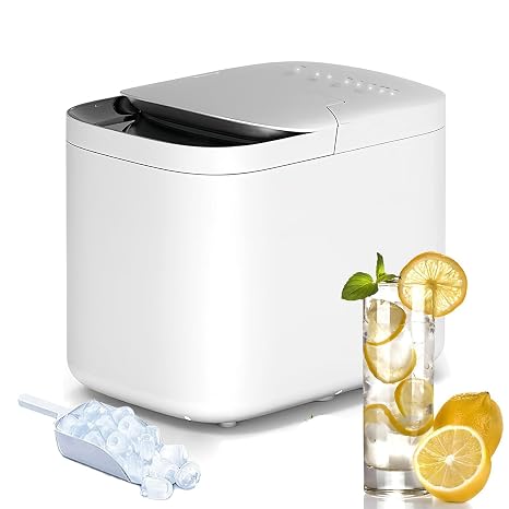 Countertop Ice Maker, Portable Ice Maker, Nugget Ice Countertop Mold with Automatic Cleaning Function, Makes 9 Ice Cubes in 6 Minutes, 15kg in 24 Hours, Includes Party Scoop and Basket