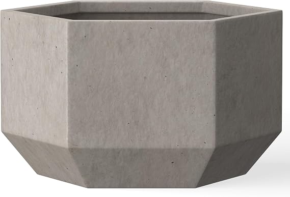 Kante Hexagon Concrete Planter, 7.9 Inch Tall Outdoor Indoor Flower Pots with Drainage Holes and Rubber Plug for Home, Patio, Garden, Weathered Concrete