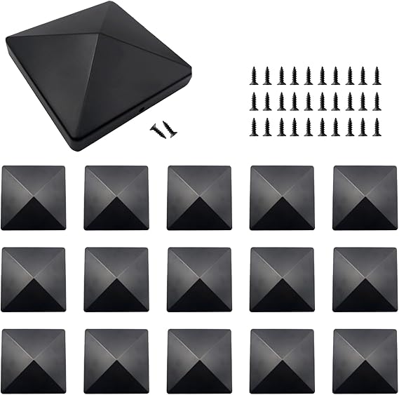 16 Pieces Fence Post Caps 4 inch Square Column Cap Fence Caps for Wooden | Posts Fence Post Caps Fence Cap Fence Post Caps Black for Fences Posts Railings Steel Pipes