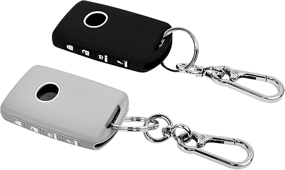 2 Pcs 4 Buttons Silicone Rubber Key Fob Cover with Keychain (Black+Grey) | Compatible for 2025 2024-2019 Mazda CX-5 CX-30 CX-50 CX70 CX90 3 6 CX-9 MX-5 Miata