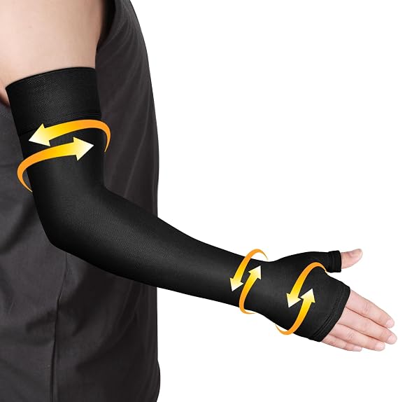 Ailaka Lymphedema Compression Arm Sleeve(Single) with Gauntlet for Men Women, 20-30 mmHg Medical Compression Arm Sleeve