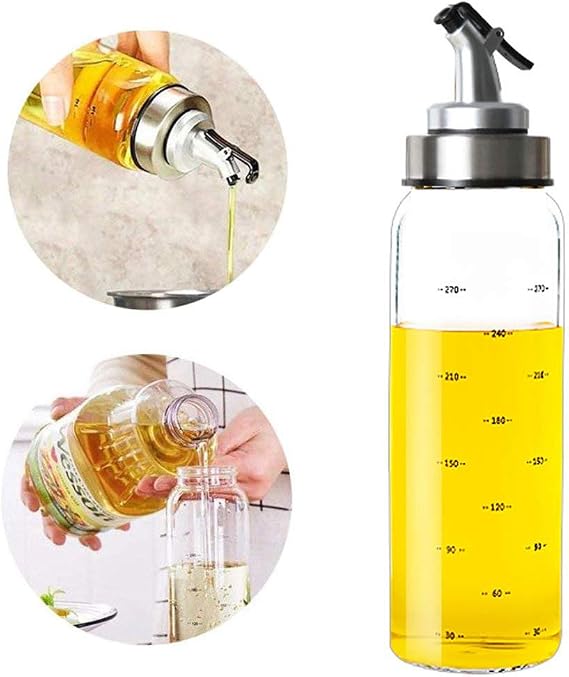Olive Oil Dispenser Bottle - 300ml Glass Oil Bottle Cruets No Drip, Oil Container for Vegetable Olive Oil, Lead-Free Glass Oil Dispenser