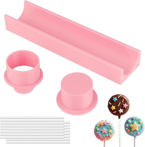 Round Cake Pop Mold Set with 9 Inch Tray and Sticks, 3D Printed Cake Pop Maker, Round Cake Pop Cutter and Pusher, Baking Molds Kit for Home Baking, Birthday Parties, Wedding Desserts