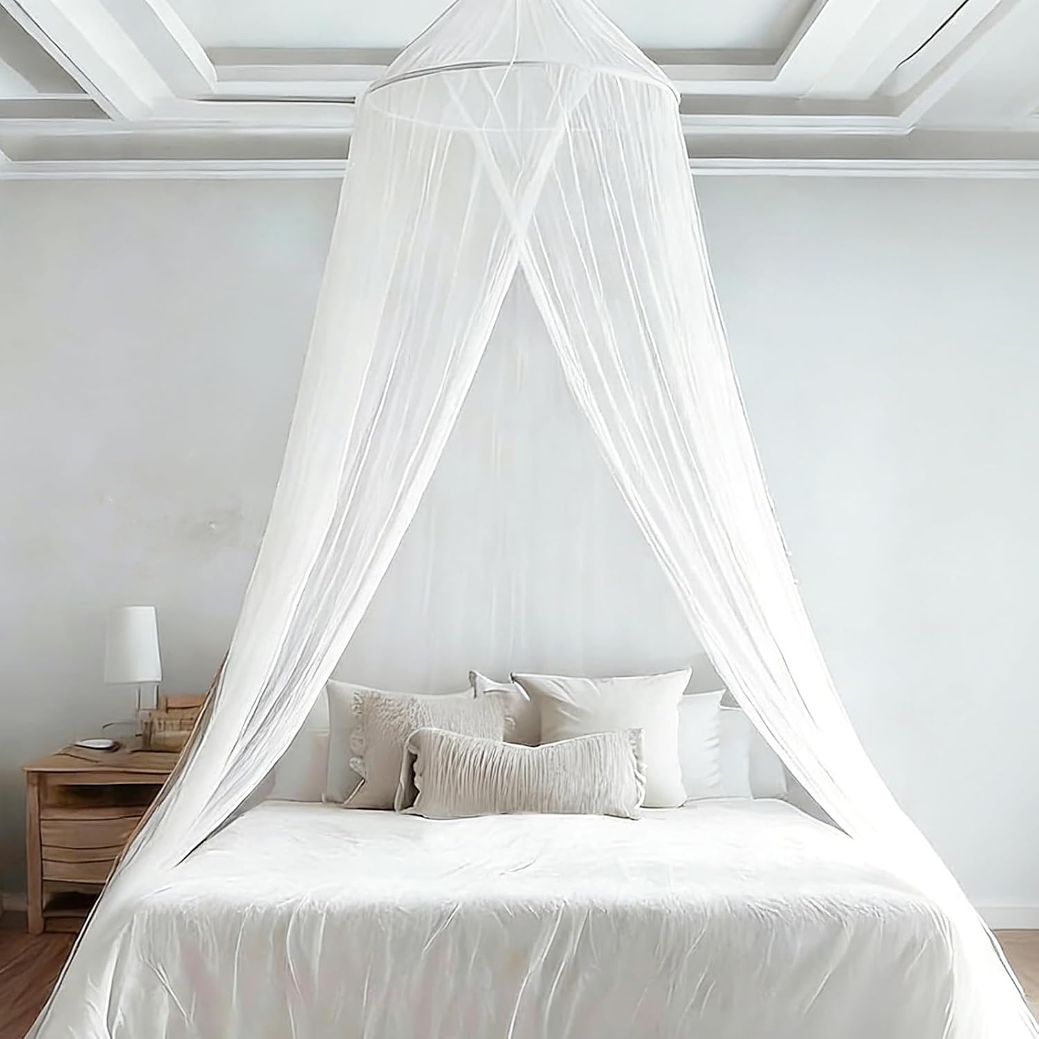 Bed Canopy Mosquito Net for Bed, Travel Foldable Mosquito Net, Mosquito Net for Bed with Hooks, Mesh Bed Canopy for Single/Double/King Size, White (Includes 1 Set of Hooks)