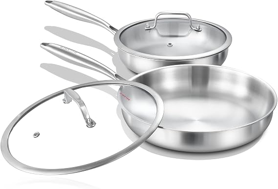 DELARLO Tri-Ply Stainless Steel Pan,18/10, 8",10"