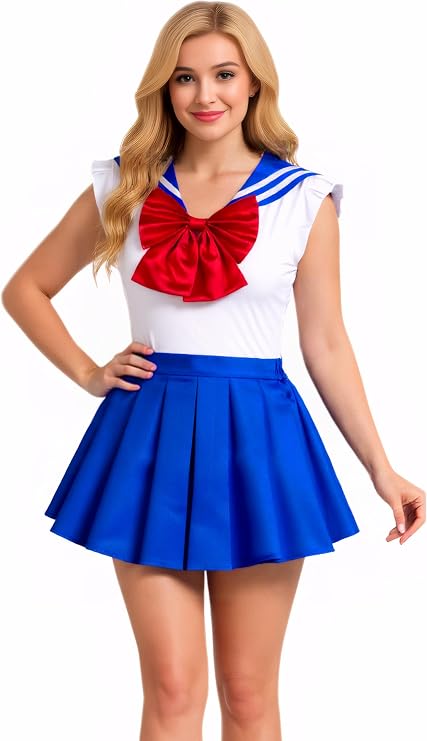 Sailor Anime Outfit School Uniform Onesie Romper With Pleated Skirt Cosplay Costume For Women Girls