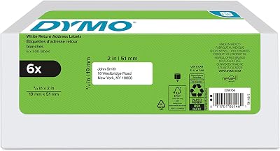 DYMO Authentic LW Return Address Labels for LabelWriter Label Printers, White, 34 x 2, 6 Rolls of 500 3000 Total