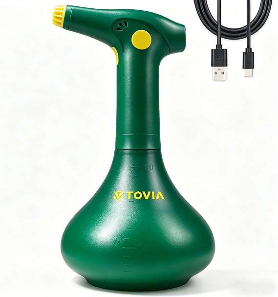 T TOVIA Electric Spray Bottle 1L, Battery Powered Plant Mister, 360 Degree Continuous Sprayer for Cleaning, Green