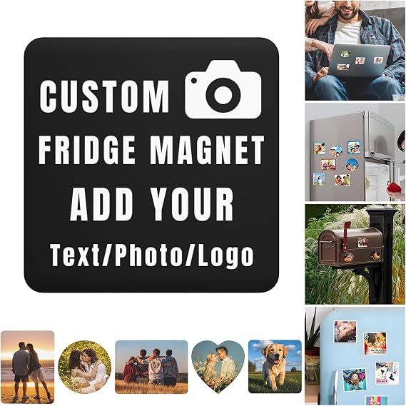 Bulk Custom Fridge Magnet Personalized Refrigerator Magnet Design Your Own Text Photo Logo Customized Magnets for Home Decoration/Kitchen/School/Office/Locker(Square 1Pcs)