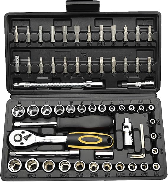 TILIBOTE Socket Wrench Set, 62PCS 1/4" Ratcheting Wrench Set With 72 Tooth count Ratchet, SAE & Metric From 5/32" - 9/16 ", 4mm - 14mm,tool Set For home And car,motorcycle,bike Repair