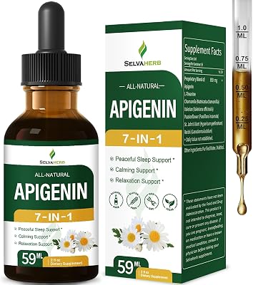 Apigenin Supplements for Sleep, 7-in-1 Formula Drops w/Chamomile Extract & L-Theanine for Calming & Relaxation Support, Fast Apsorption Liquid w/Valerian Root & Passion Flower. 2oz