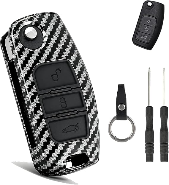 Carbon Fiber 3 Buttons For Ford Fiesta Focus Kuga Key Cover