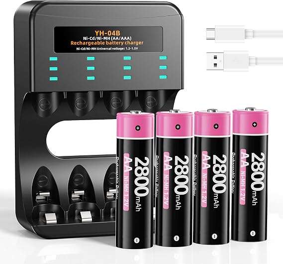 for Meta Quest 3/3s/2 Controller Accessories, 4 Pack 1.2V 2800mAh NI-MH Batteries with Charger for Meta Quest 3/3s/2 Controllers, Rechargeable Battery Pack for Oculus Quest 2/3/3s Controller