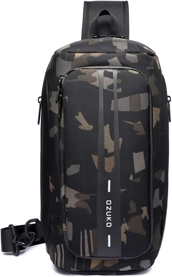 OZUKO Men Chest Crossbody Bags Waterproof Sports Shoulder Fashion Usb Multifunctional Sling Bag (Camouflage)