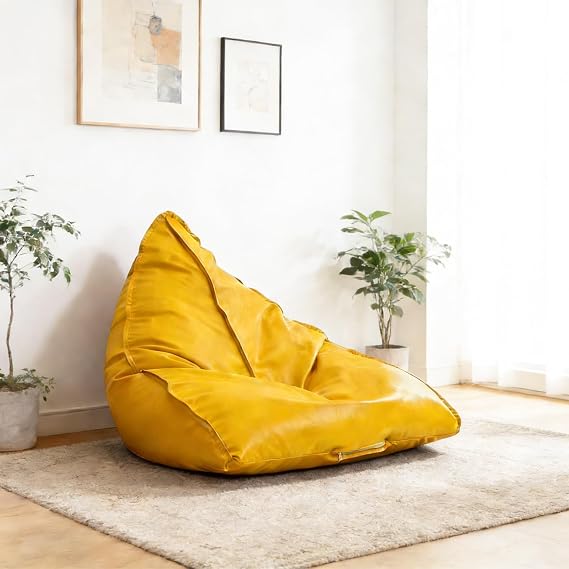 Leather Bean Bag No Filler Leather Chair Brown Leather Chair Boneless Chair/Couch Bean Bag Chairs for Adults Lazy Chair/Floor Lounger for Indoor Study Dormitory Living Room(Yellow)