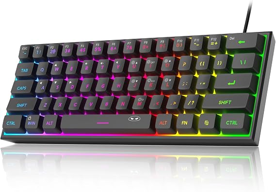 MageGee Mini%60 Oyun Klavyesi, RGB Arkadan Aydınlatmalı 61 Anahtar Ultra Kompakt Klavye, TS91 Ergonomik Su Geçirmez Mekanik Hissetme Ofis Bilgisayar Klavyesi, PC, MAC, PS4, Xbox ONE Oyuncu (Siyah)