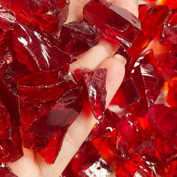 2lb Red Glass Rock, Borken Dark Red Glass Pieces Irregular Fire Glass for Decorative Crafts Propane Fire Pit