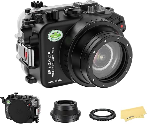 Seafrogs Underwater Housing for Sony ZV-E10 with FL28 Flat Port, [40M/130FT] Waterproof Scuba Housing Case for Sony Alpha ZV-E10 with FE E10-18mm F/4 OSS, FE 28-60 mm F4-5.6