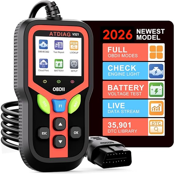 OBD2 Scanner Diagnostic Tool, Check Engine Lights and Clear Vehicle Trouble Code, Battery Start Test, Live Data, Cloud Printing, Freeze Frame, Car Scanner for All OBDII Vehicles Since 1996