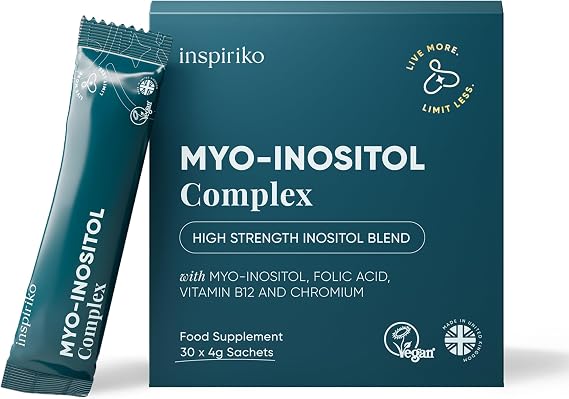 Inspiriko Myo-Inositol Powder Sachets, 5-in-1 Inositol, 4000mg, 30 Servings | PCOS Supplement with High-Strength Inositol, Folate, Chromium, Vitamin B6 & B12-30 | Vegan | UK Made & Tested