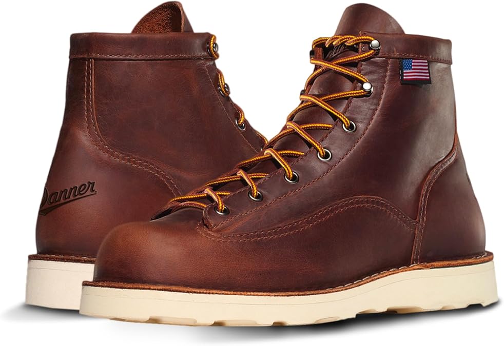 Danner 6 Bull Run Work Boots for Men - Durable, Lightweight Full-Grain Leather with Non Slip Wedge Outsole & 3-Density Cushion Footbed, EH Resistant