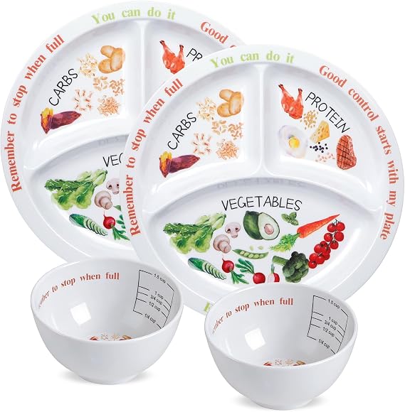 4-packPortion Control Plate for Balanced Eating -Healthy Nutrition Plate for Adults and Teens - Melamine Dividers, Perfect for Balanced Eating and Diet Management